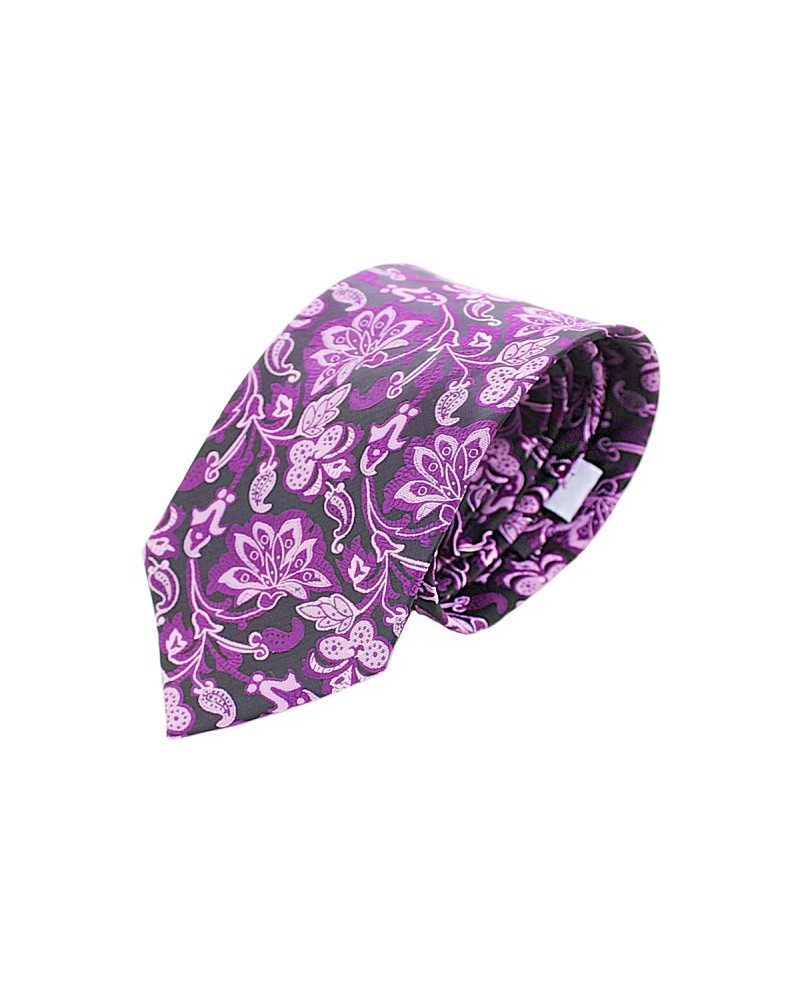 Corbata morada con estampados de flores violetas