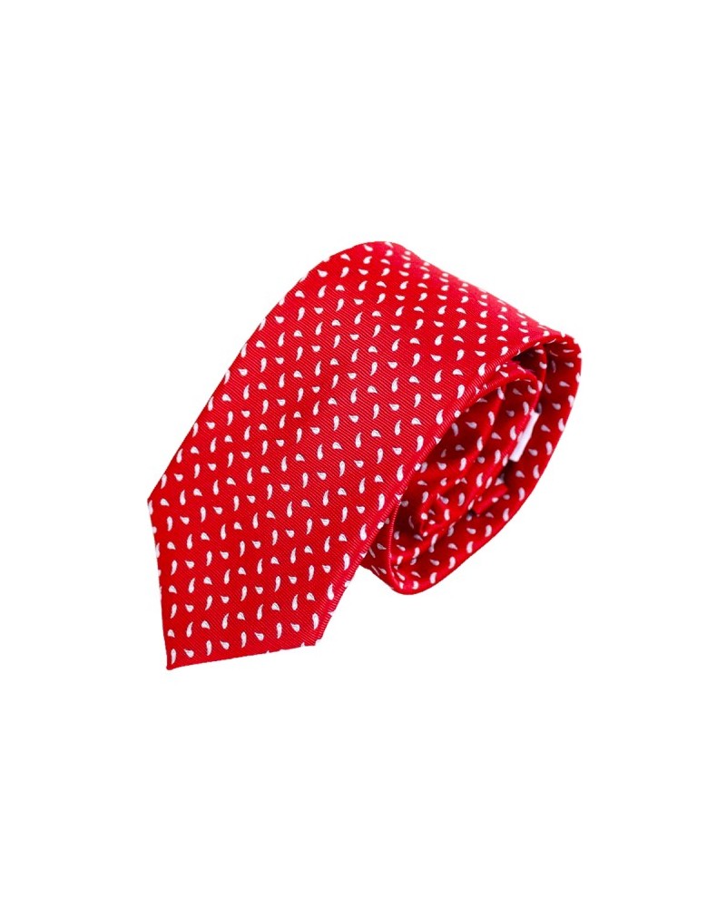 Corbata roja con dibujos de gotas en blanco