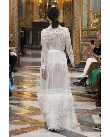 Vestido bermejo encaje camisa falda tul oswaldo machin