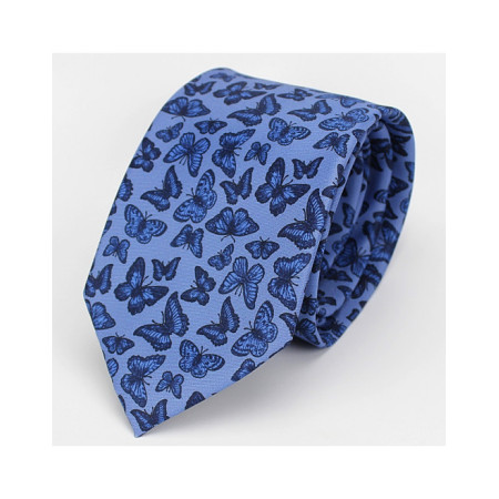 CORBATA AZUL CON ESTAMPADO DE MARIPOSA