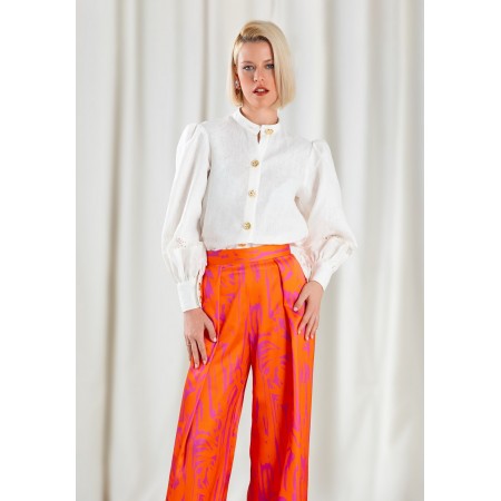 Pantalón Raso Elegante Print Fucsia Naranja | Pantalón Fiesta
