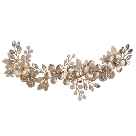 Tocado Novia Oro | Flores, Cristal y Perlas Naturales