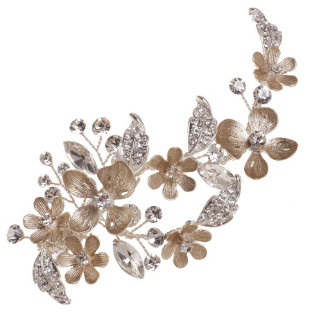 Tocado Novia Elegante | Flores Dorado y Cristal
