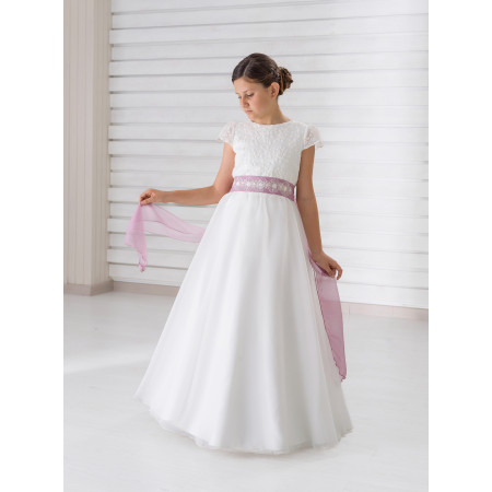 HELECHO | Vestido Comunión | Bordado Floral Fino y Gazar | Oswaldo Machín