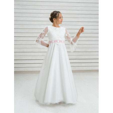 HERMINIA | Vestido Comunión Romantico| Tul Bordado y Volantes | Oswaldo Machín