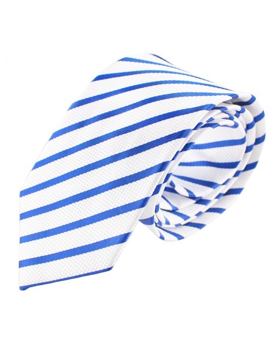 Corbata de seda blanca con rayas azules