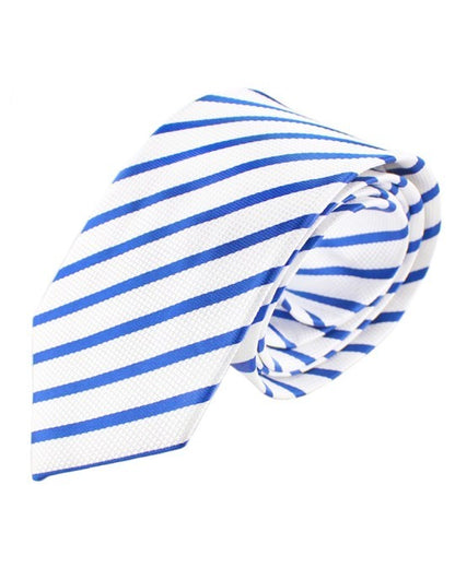 Corbata de seda blanca con rayas azules