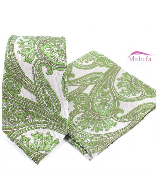 Pack corbata y pañuelo con estampado de cachemir verde