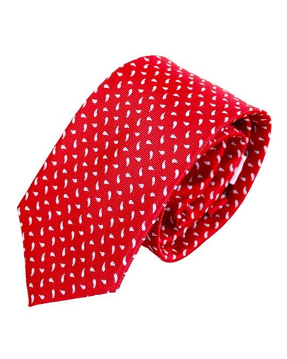 Corbata roja con dibujos de gotas en blanco