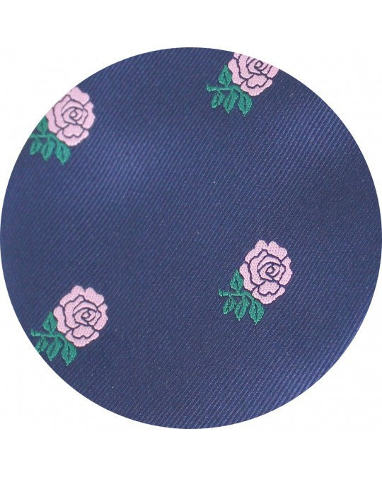 Corbata azul marino con flores rosas