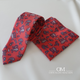 Pack corbata  y pañuelo rojo con cachemir en tonos blancos y azul