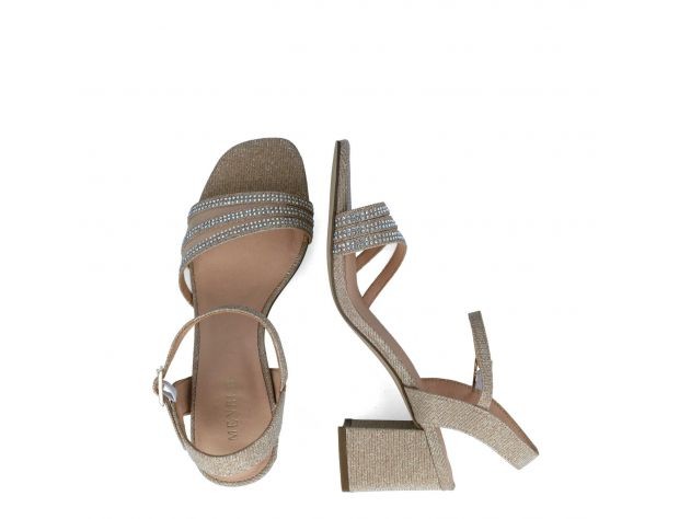 Sandalia glitter tres tiras tacón cuadrado corto