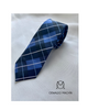 Corbata con diseño de cuadros, azul, azul marino y rayas blancas