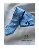 Pack corbata, pañuelo y gemelos estampado cachemir en tonos azul y plata