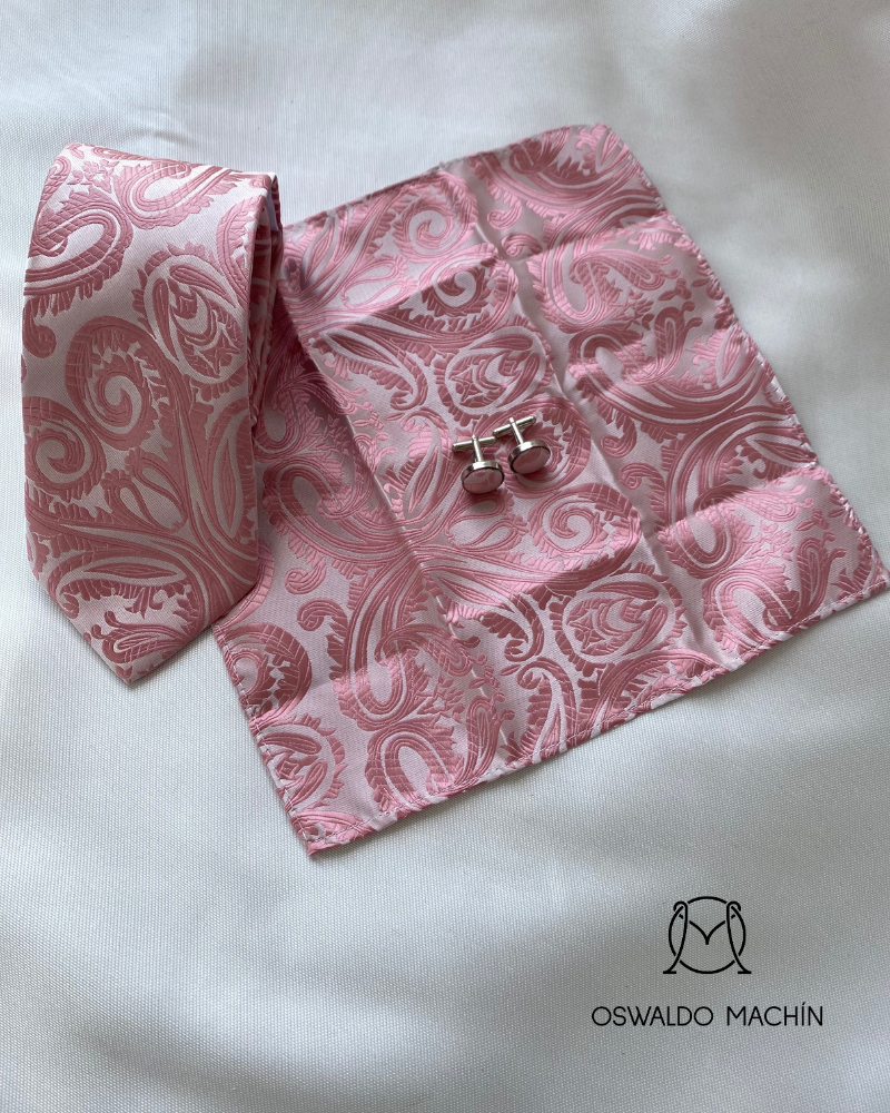 Pack corbata, pañuelo y gemelos estampado cachemir
