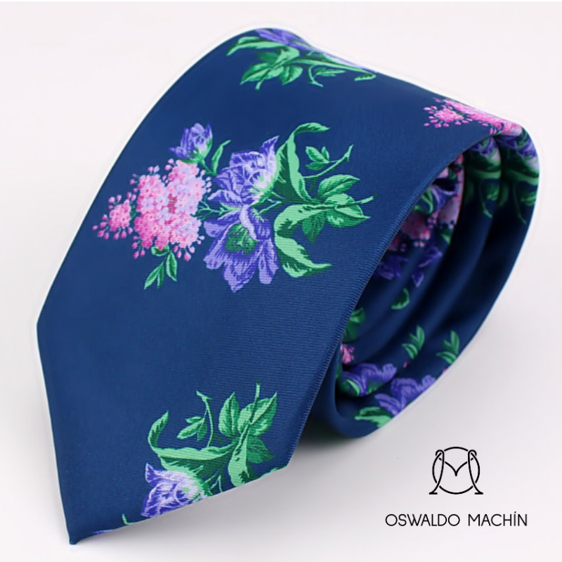 Corbata azul marino con estampado floral