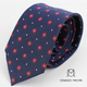 Corbata azul marino con flores rojas y topos blancos