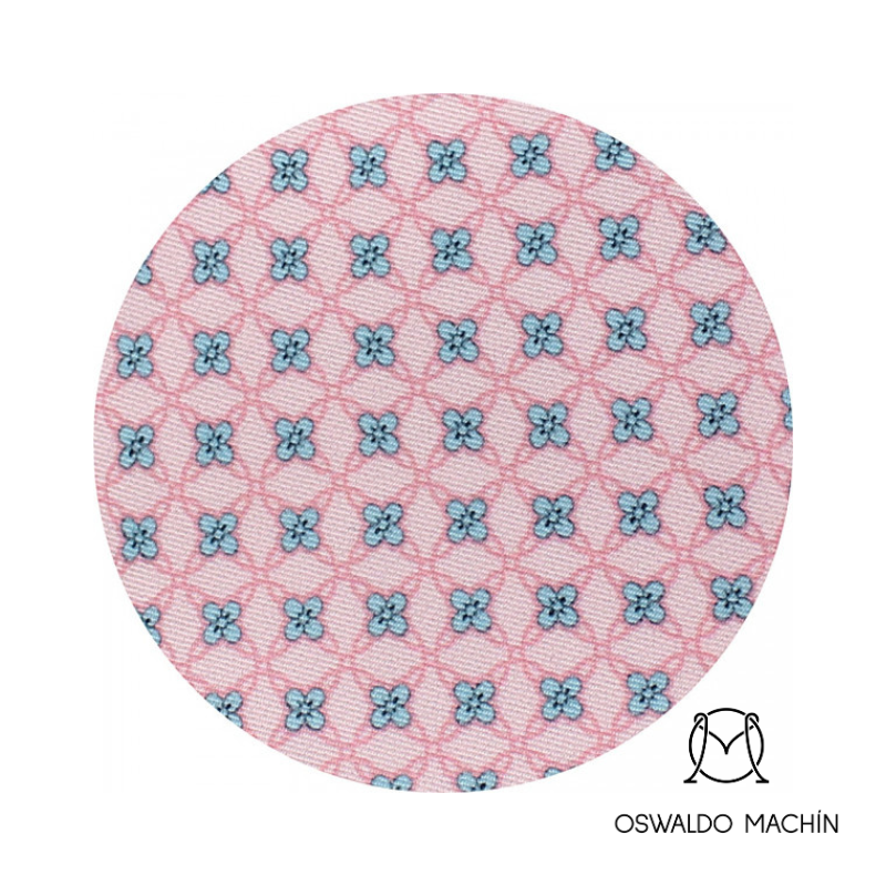 Corbata rosa con estampado florar azul