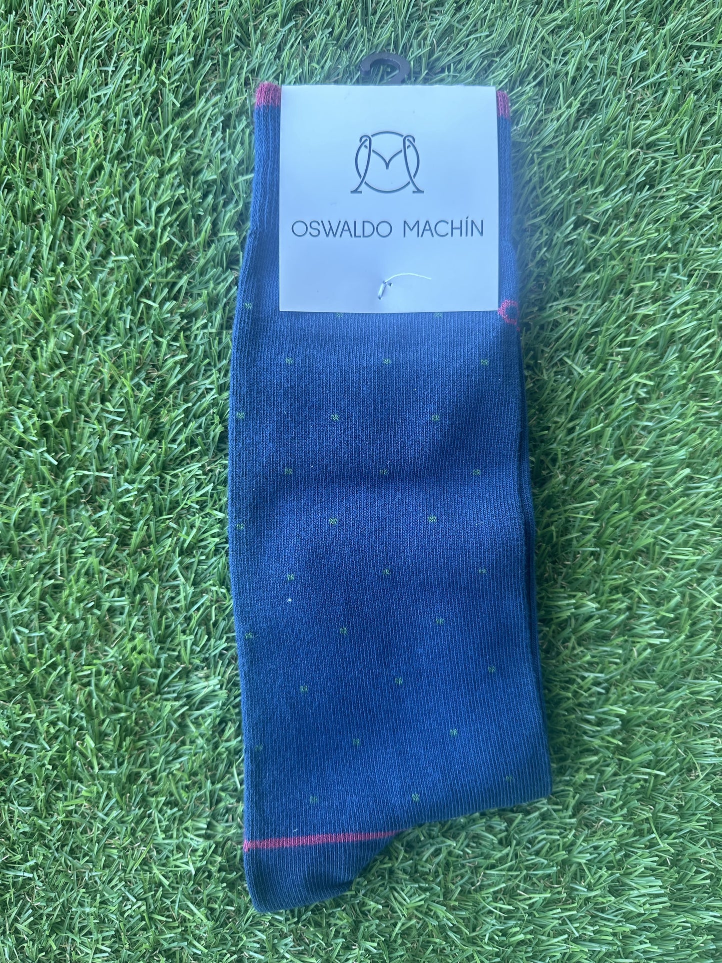 Calcetines de Algodón Oswaldo Machín – Azul Marino con Topos Verde Abeto