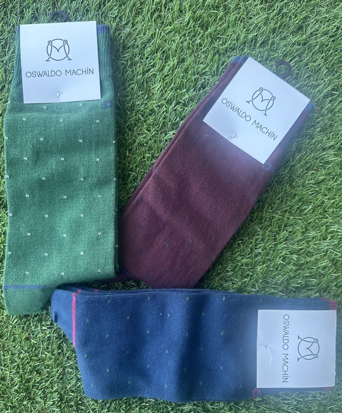 Calcetines de Algodón Oswaldo Machín – Azul Marino con Topos Verde Abeto