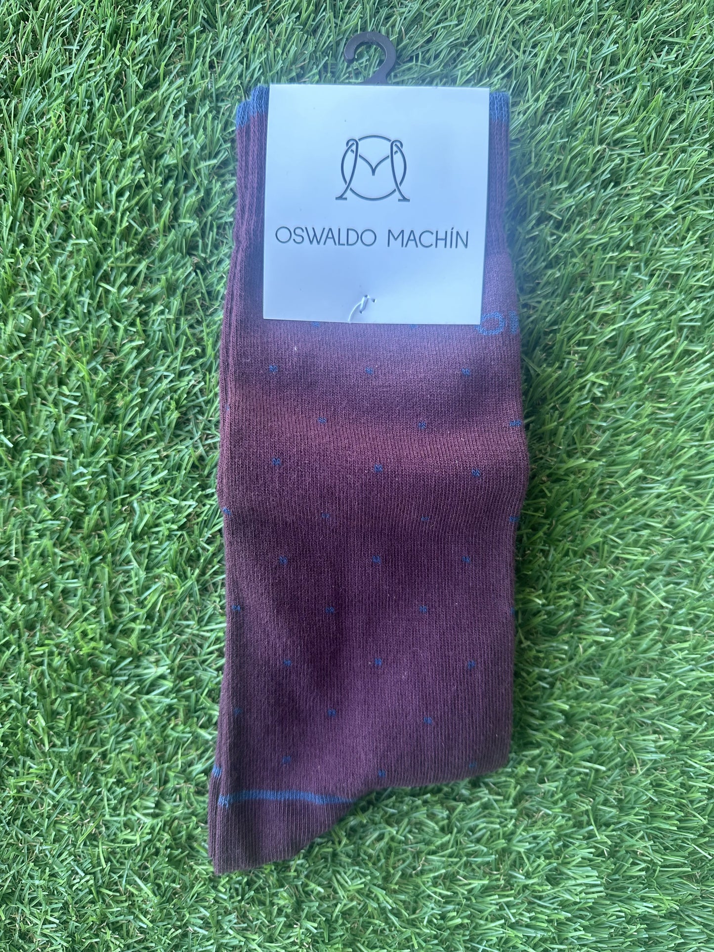 Calcetines de Algodón Oswaldo Machín – Burdeos con Lunares Azul Marino