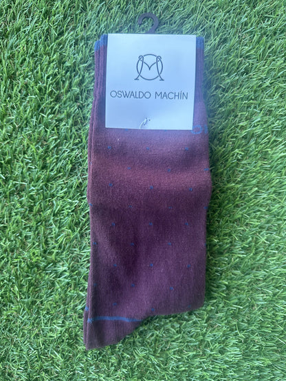 Calcetines de Algodón Oswaldo Machín – Burdeos con Lunares Azul Marino