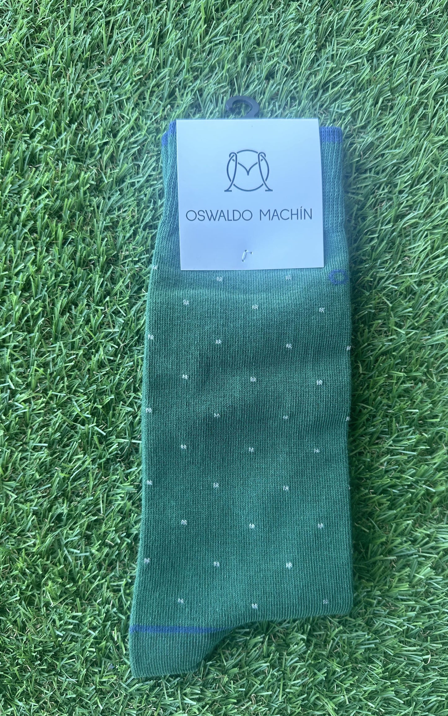 Calcetines de Algodón Verde Abeto con Lunares Gris y Cenefas Marino | Oswaldo Machín