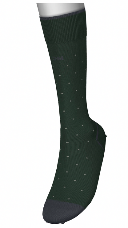 Calcetines de Algodón Verde Abeto con Lunares Gris y Cenefas Marino | Oswaldo Machín