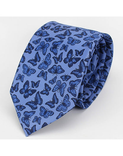CORBATA AZUL CON ESTAMPADO DE MARIPOSA