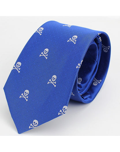 PACK CORBATA Y PAÑUELO AZUL MARINO CON CALAVERA BLANCA