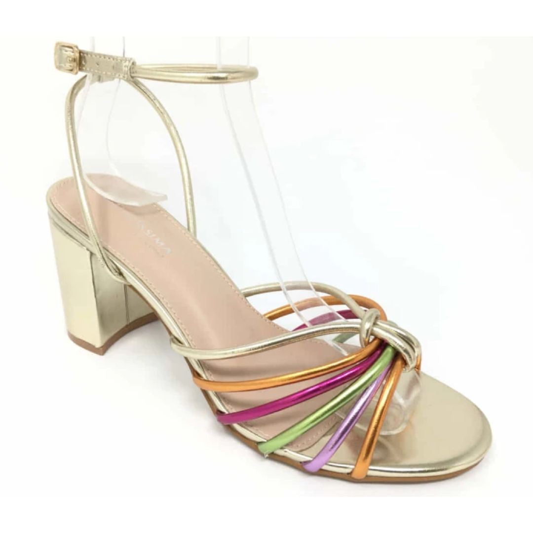 Sandalias Fiesta Tacón Cómodo Tiritas Multicolor