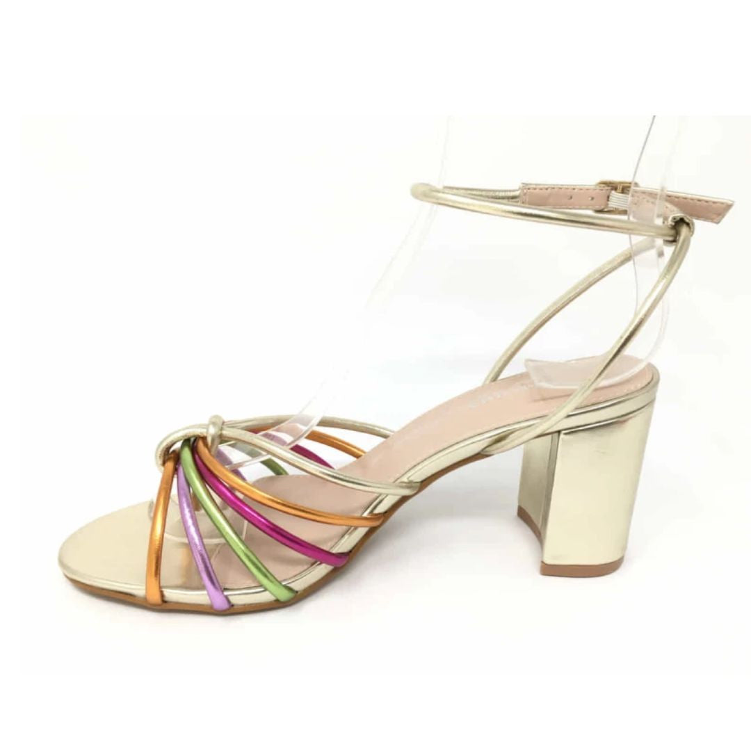Sandalias Fiesta Tacón Cómodo Tiritas Multicolor