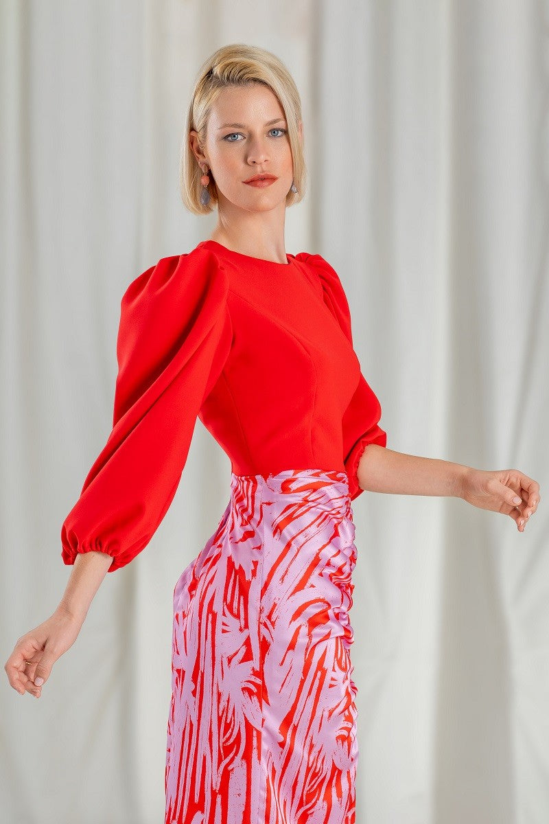 ROFE Vestido midi rojo coctel