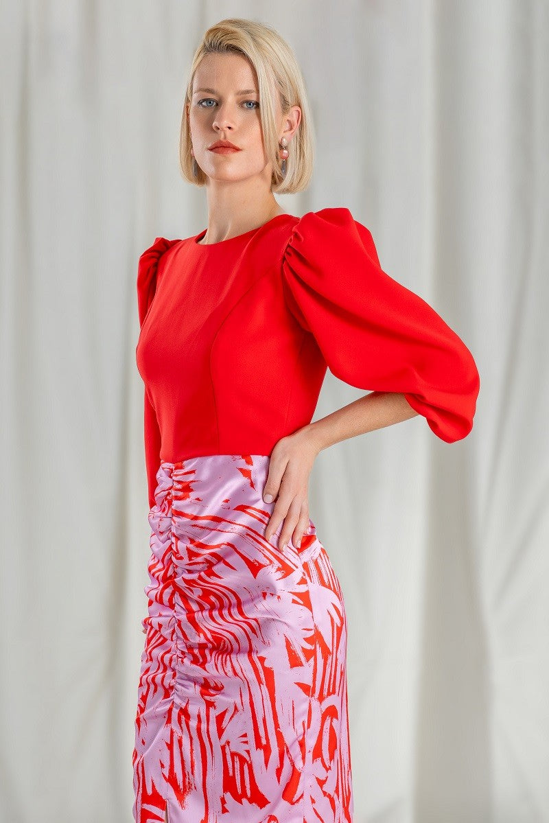 ROFE Vestido midi rojo coctel