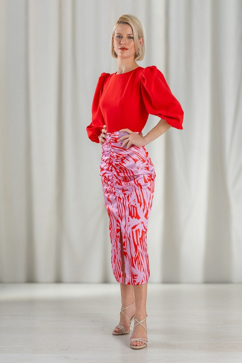 ROFE Vestido midi rojo coctel