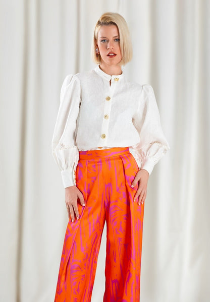 Camisa de Lino con Mangas Voluminosas