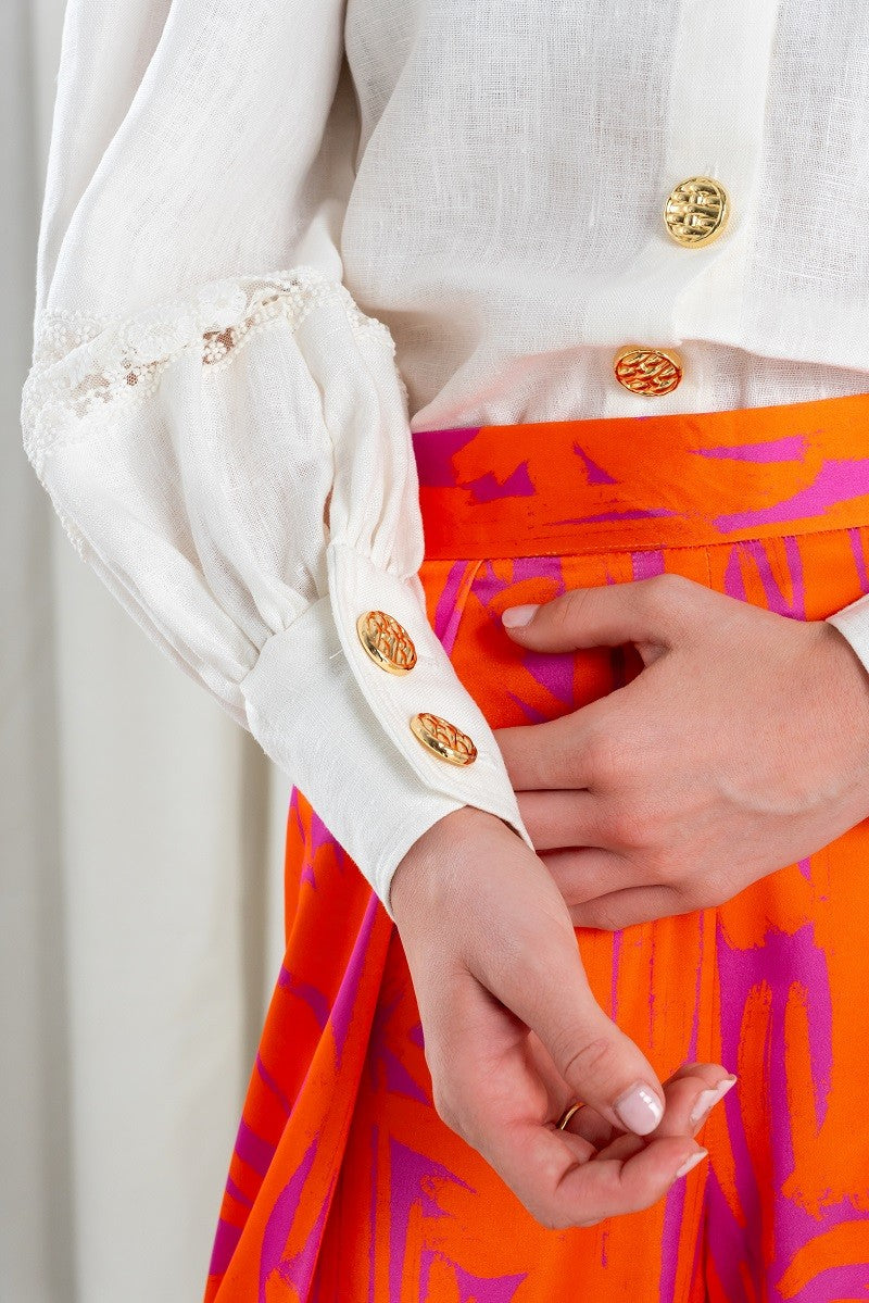 Camisa de Lino con Mangas Voluminosas