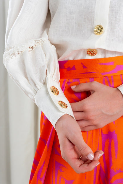 Camisa de Lino con Mangas Voluminosas