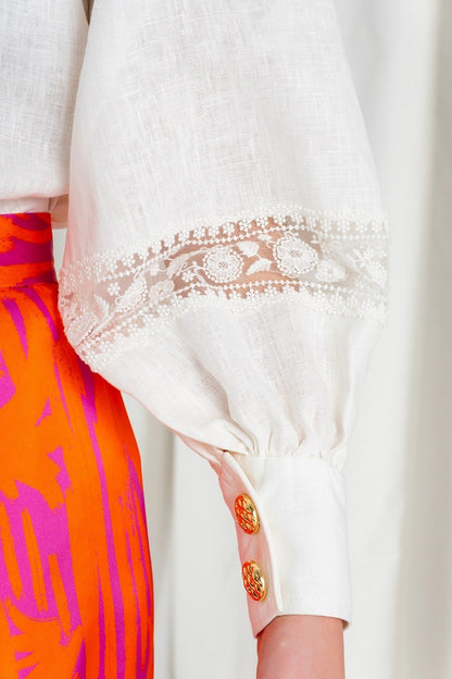 Camisa de Lino con Mangas Voluminosas