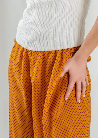 Pantalón Ancho De Chiffon Con Lunares y Cintura Alta