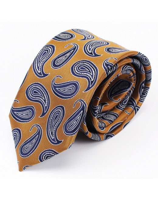 Corbata Mostaza Paisley Azul