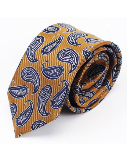 Corbata Mostaza Paisley Azul