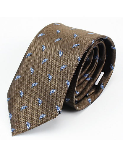 Corbata Marrón Ocre con Bordado de  Coche