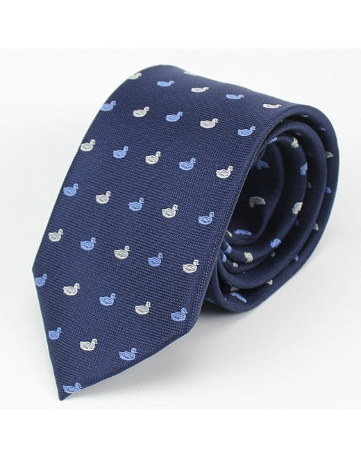Corbata Azul con Bordado de Patitos Azules y Blancos