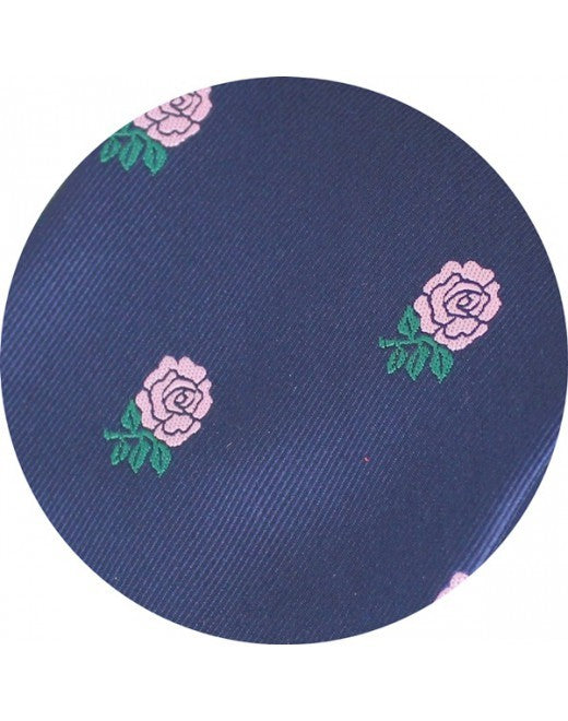 Corbata Azul de Seda con Bordado de Rosas