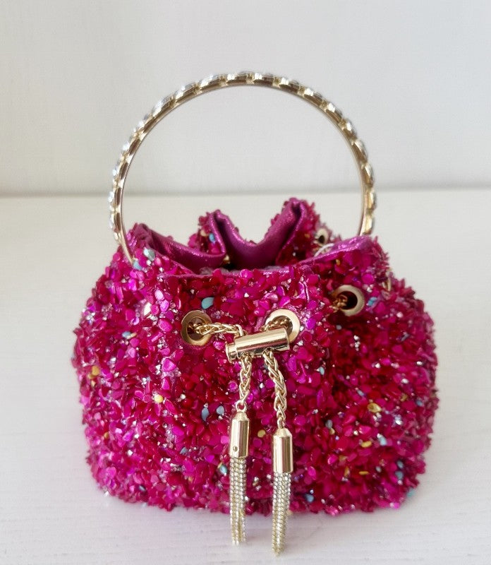 Bolsito Cubo con Mosaico de Piedras Fuchsia
