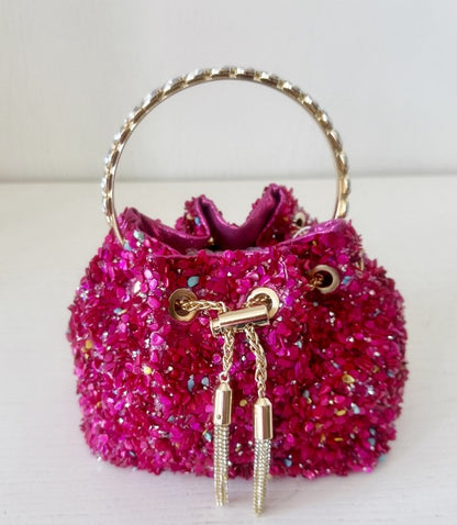 Bolsito Cubo con Mosaico de Piedras Fuchsia