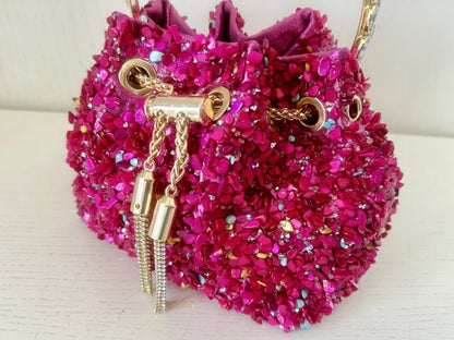 Bolsito Cubo con Mosaico de Piedras Fuchsia