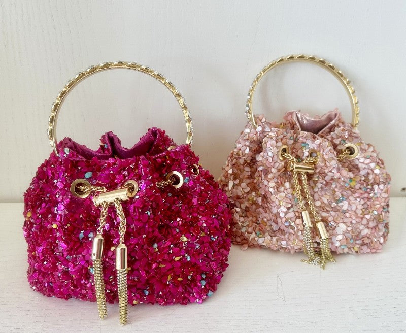 Bolsito Cubo con Mosaico de Piedras Fuchsia