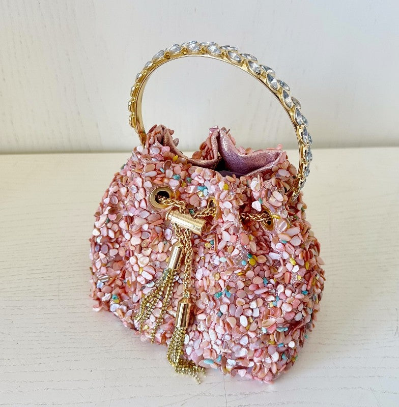 Bolsito Cubo con Mosaico de Piedras Rosa Palo